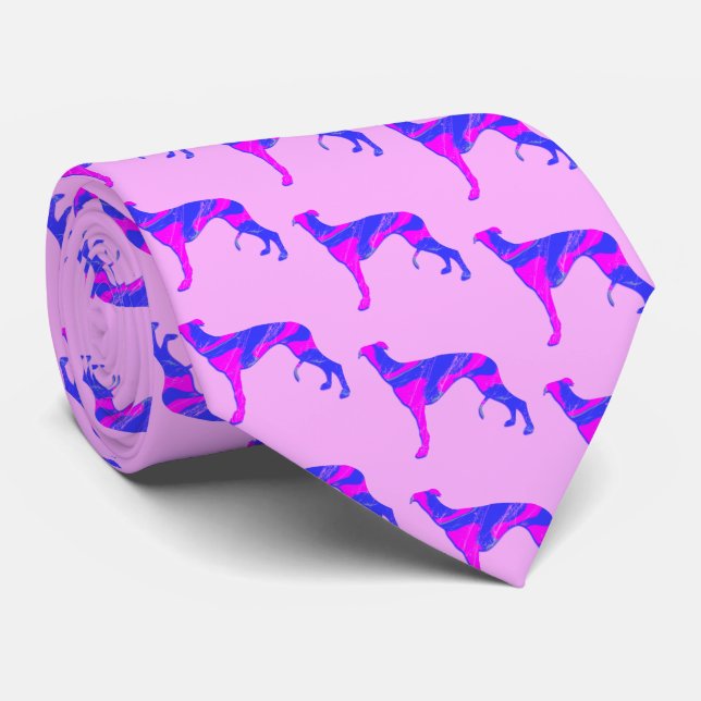 Gravata Greyhound Lurcher Cachorro Rosa Silhuette Pescoço  (Rolled)