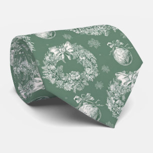 Gravata Grinalda de Natal Verde Salvia Toile Marfim Flocos
