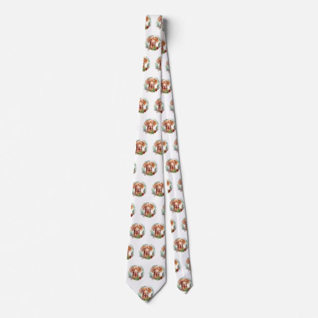 Gravata Grinalda de Natal Vizsla Cachorro Festivo (Frente)
