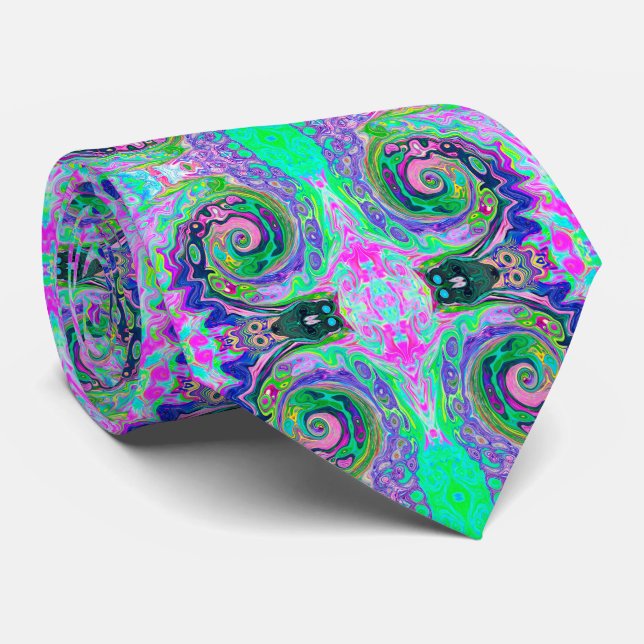 Gravata Groovy Abstrato Aqua e Marinho Lava Swirl (Rolled)
