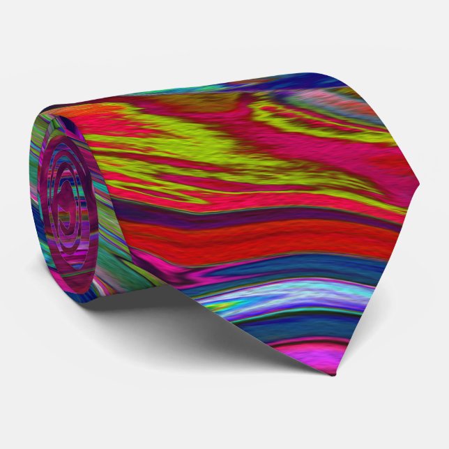 Gravata Groovy Abstrato Retro Magenta Dark Rainbow Swirl (Rolled)