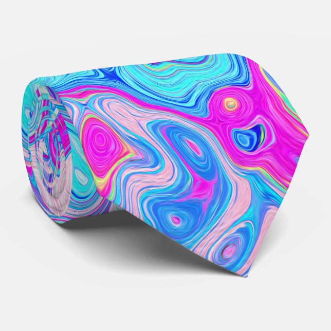 Gravata Groovy Abstrato Retro Robin Ovo Blue Swirl (Rolled)
