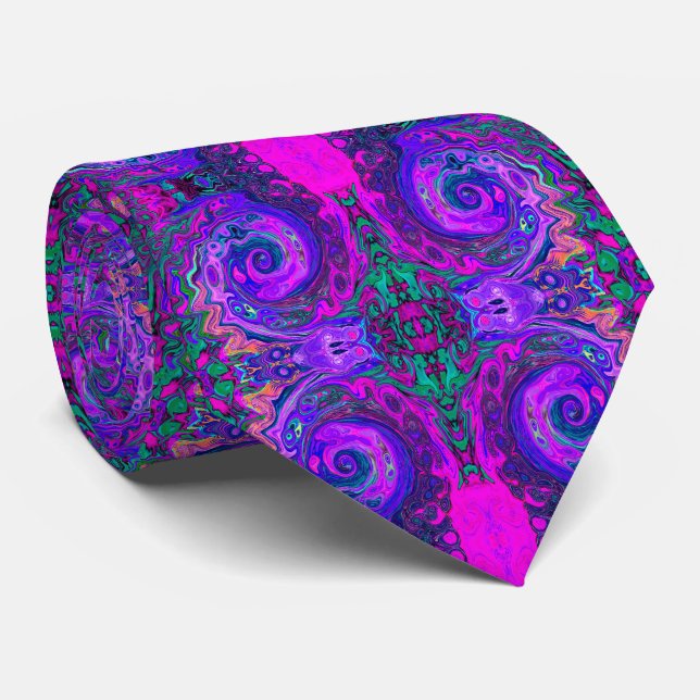 Gravata Groovy Abstrato Retro Rodopio Magenta e Roxo (Rolled)