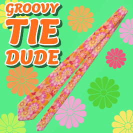 Gravata Groovy Psychedelic Cor-de-rosa Laranja Flor Hipopi