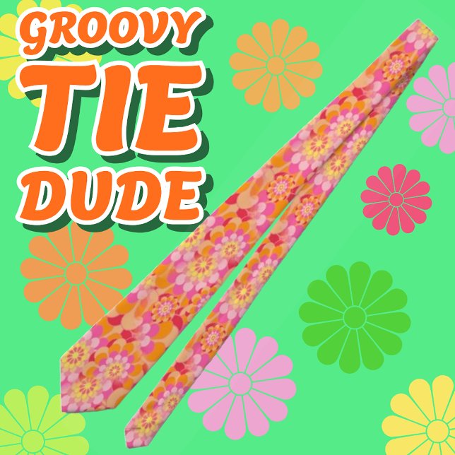 Gravata Groovy Psychedelic Cor-de-rosa Laranja Flor Hipopi (Groovy Psychedelic Floral TIe)