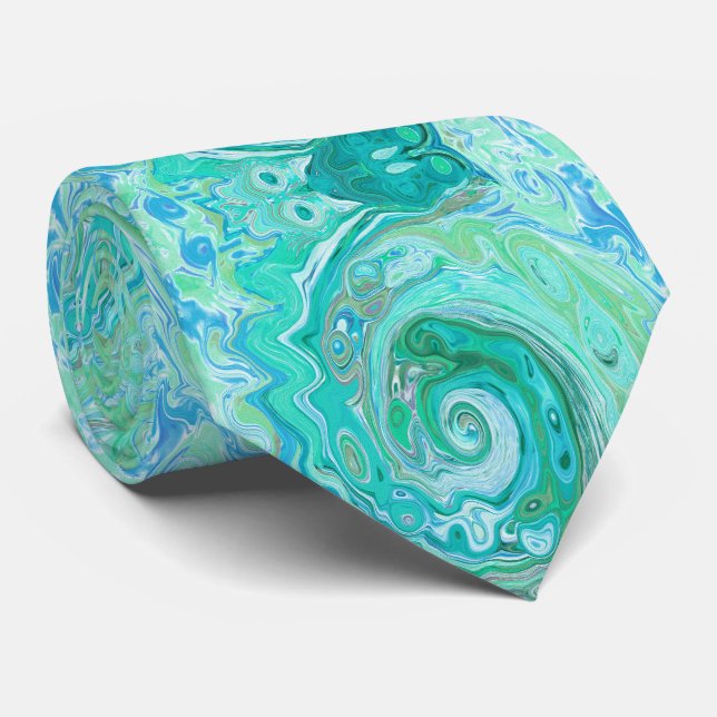 Gravata Groovy Retro Verde Menta e Azul Redemoinho (Rolled)