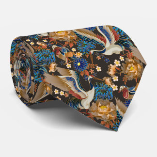 Gravata Grua Japonesa Elegante E Crisântemo Azul