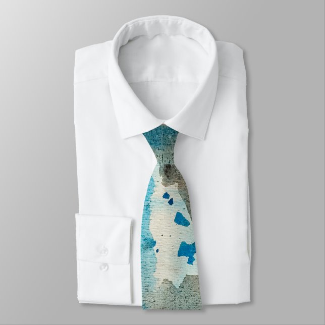 Gravata Grunge Branco Azul e Preto (Amarrado)