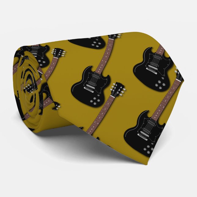 Gravata Guitarras Negras em Membro Dourado da Banda Musica (Rolled)