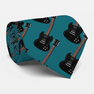 Gravata Guitarras Negras na Banda Teal Musical