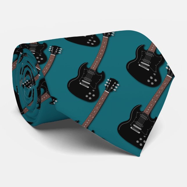 Gravata Guitarras Negras na Banda Teal Musical (Rolled)