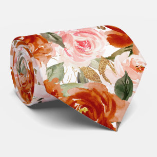 Gravata H2 Flores Ferrugem Laranja Blush Rosas
