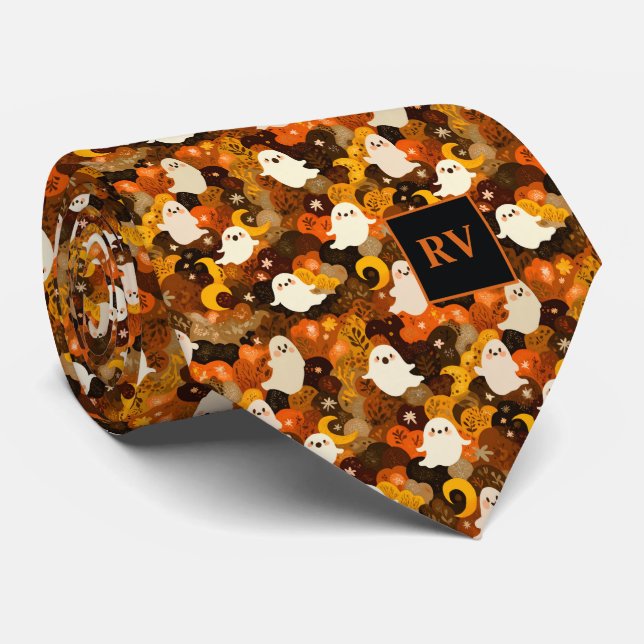 Gravata Halloween Autumn Ghost Monogrammed (Rolled)