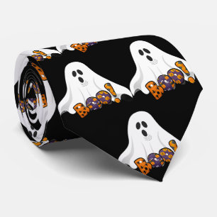 Gravata Halloween BOO / Fantasma Assustador em Preto