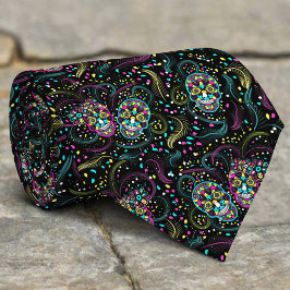 Gravata Halloween de Skulls abstrato Coloridos