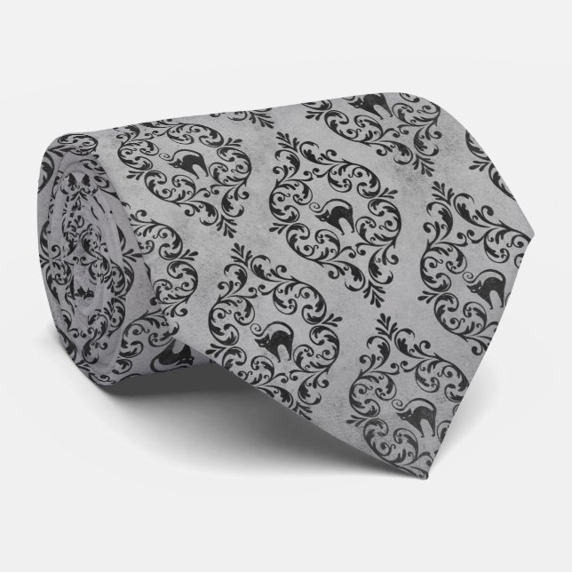 Gravata Halloween Halloween Cat TIE, Cinza de prata (Rolled)