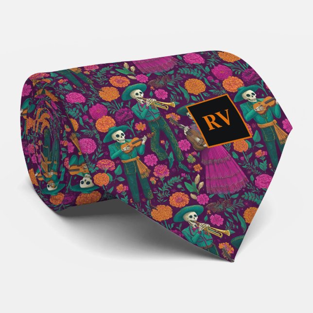 Gravata Halloween Musical Skeletons with Flowers (Rolled)