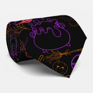 Gravata Halloween Witchcraft Pattern Neon 01 Black BG