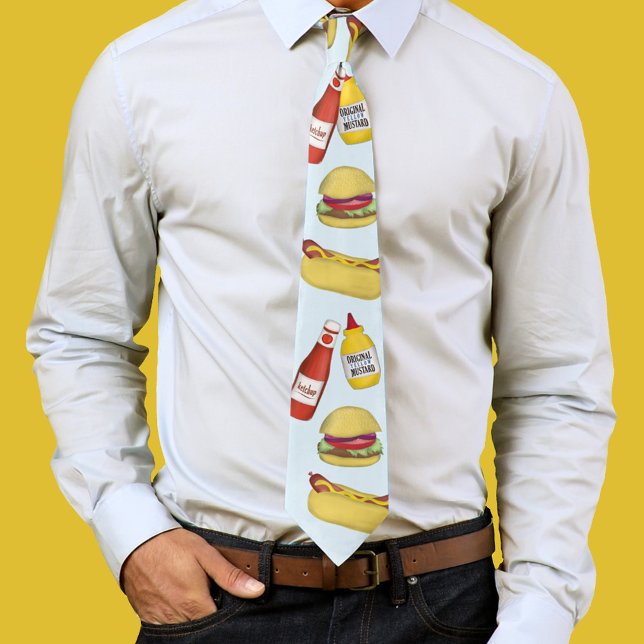 Gravata Hamburger Engraçado Simples e Humor de Cachorro Qu (Hamburger and Hotdog whimsical neck tie. )