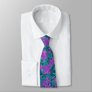 Gravata Hanalei Hawaiian Hibiscus Floral, Impresso em Dois