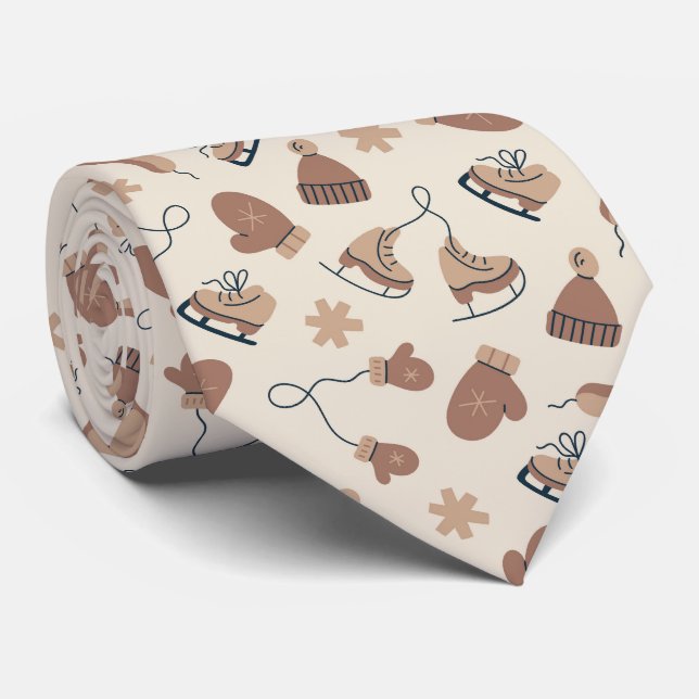 Gravata Hand Drawn Winter Print Brown Neck Tie (Rolled)