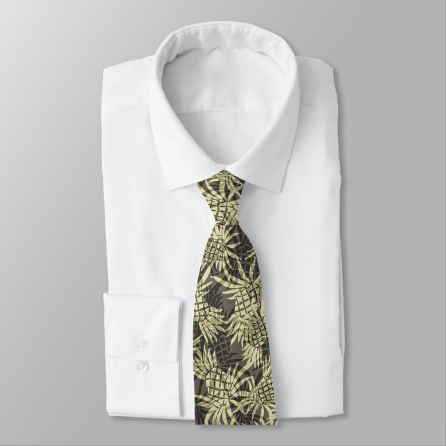 Gravata havaiana estampada com abacaxi camuflado (Amarrado)
