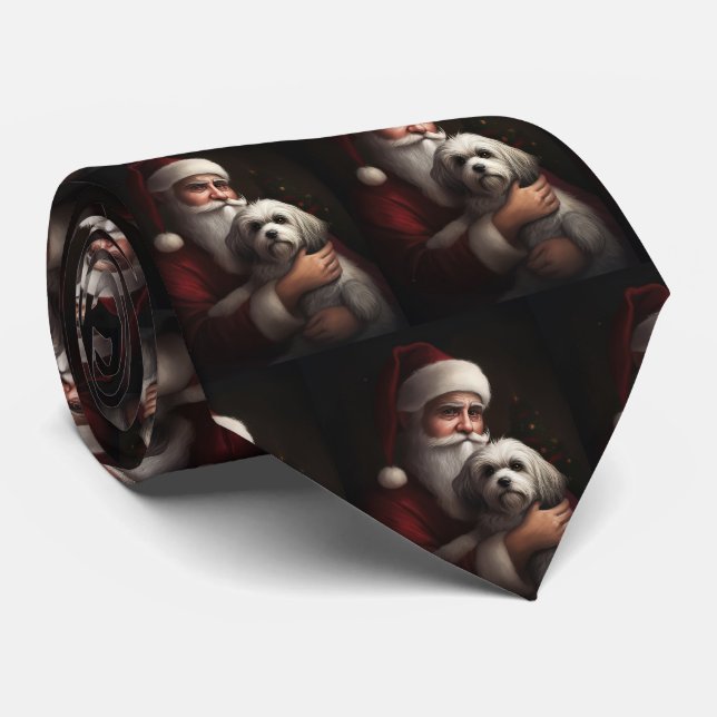 Gravata Havanese Com O Papai Noel Natal Festivo (Rolled)