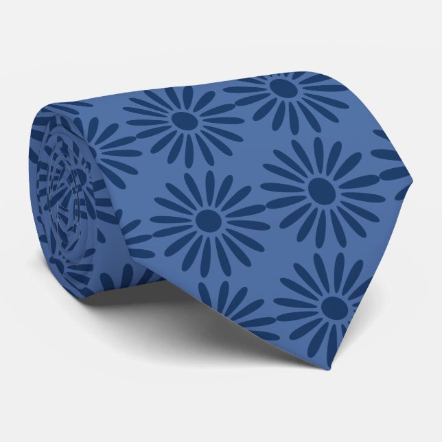 Gravata Havenwood Daisy Foulard Denim Blue - Dois Lados (Rolled)