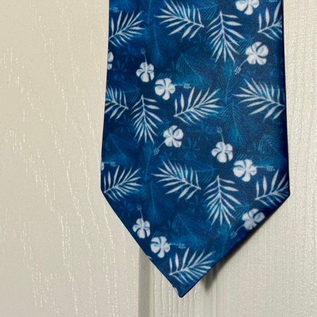 Gravata Hawaii Hibiscus Flor Tropical Folha de Palma (Tropical Palm Leaf Hibiscus Men's Necktie is beautiful, looks amazing!)
