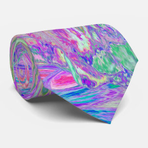 Gravata Hibisco Roxo e Verde Lima Psicodélico Trippy