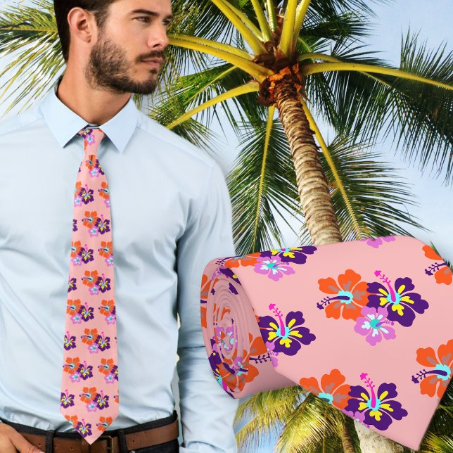 Gravata Hibiscus Flowers Patterno Cor-de-Rosa (Criador carregado)