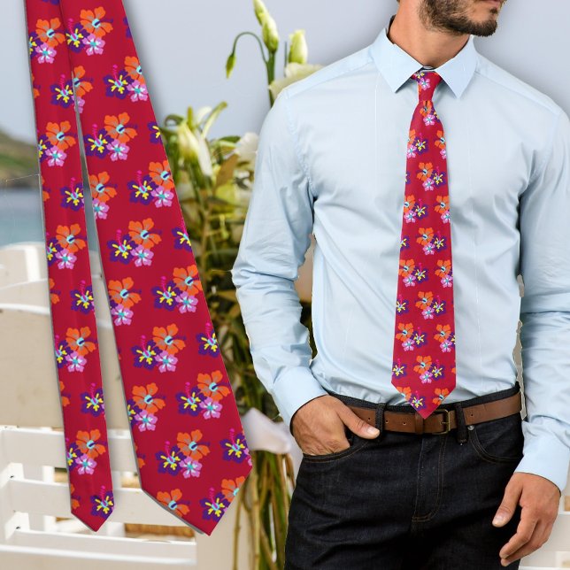 Gravata Hibiscus Flowers Red Grooms tie (Criador carregado)