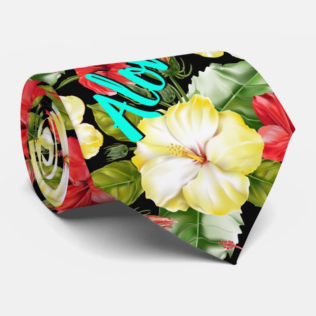 Gravata Hibiscus Hawaiian Tropical Floral (Rolled)