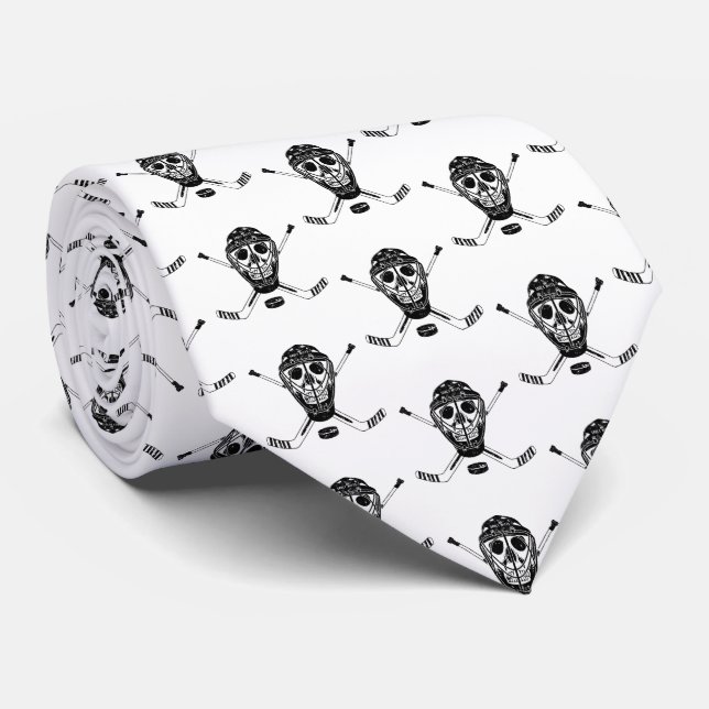 Gravata Hockey Goalie Skull e Sticks Tie (Rolled)