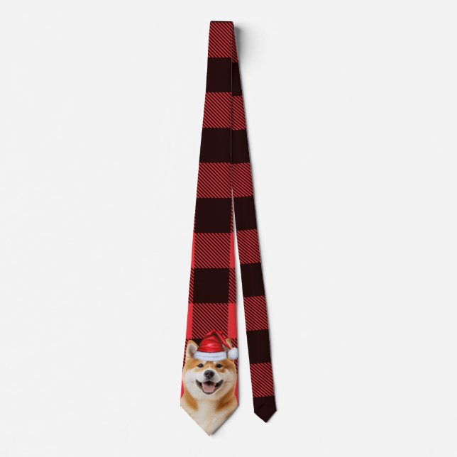Gravata Holiday Akita Dog Red Buffalo Plaid Christmas (Frente)