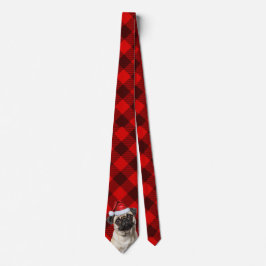 Gravata Holiday Pug Dog Red Buffalo Plaid Christmas