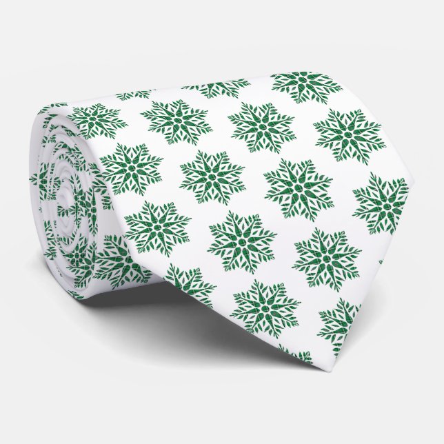 Gravata Holiday Snowflake Plaid Pattern Green Neck Tie (Rolled)
