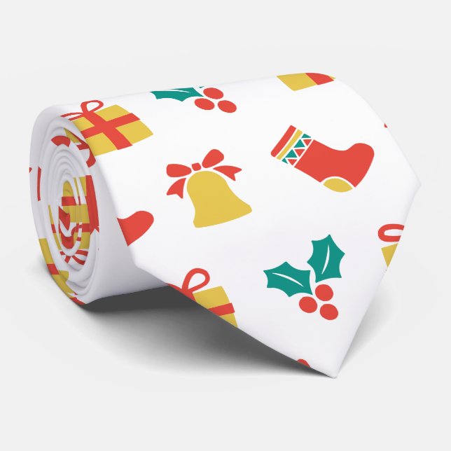 Gravata Holly Bell Stocks Red White Dourado Natal (Rolled)