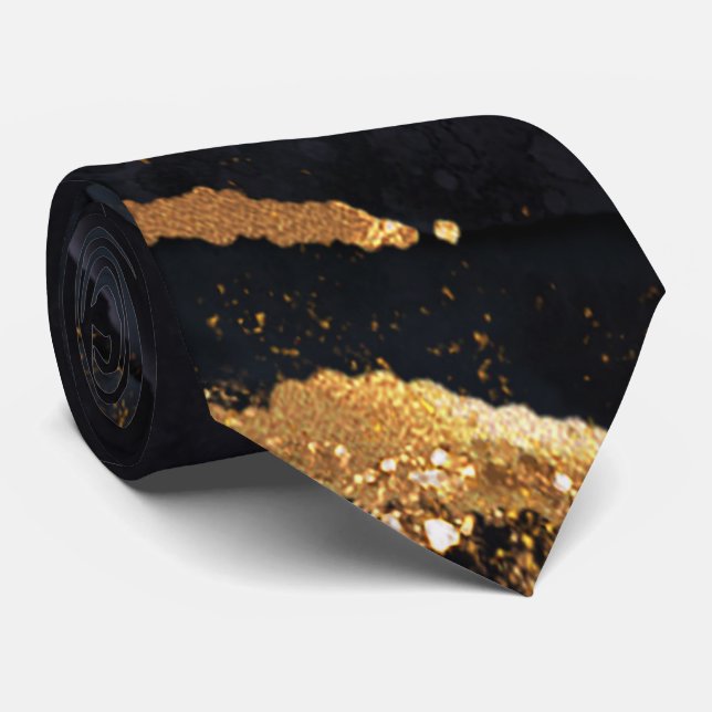 Gravata Homens do Homem Negro e Dourado Moderno (Rolled)