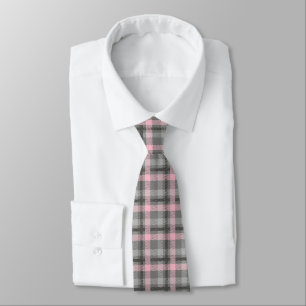 Gravata Homens Laço-Cor-de-rosa & xadrez cinzenta