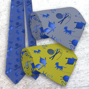 Gravata Homens que Knit Tie Yarn Agulha Cats Padrão