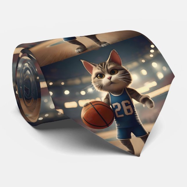 Gravata Hoops Gelados: O Invejoso Gato Basketballer (Rolled)