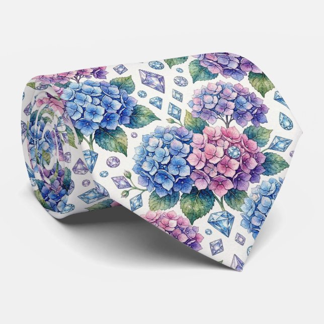 Gravata Hortênsias & Diamantes | Colar de Casamento e Even (Rolled)