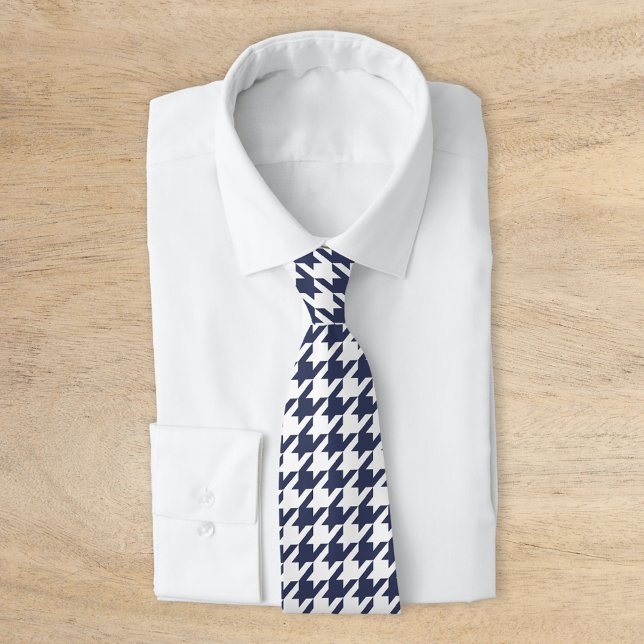 Gravata Houndstooth Clássico Branco e marinho (Criador carregado)