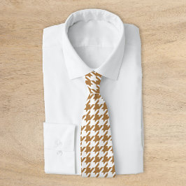 Gravata Houndstooth Clássico Dourado e Branco