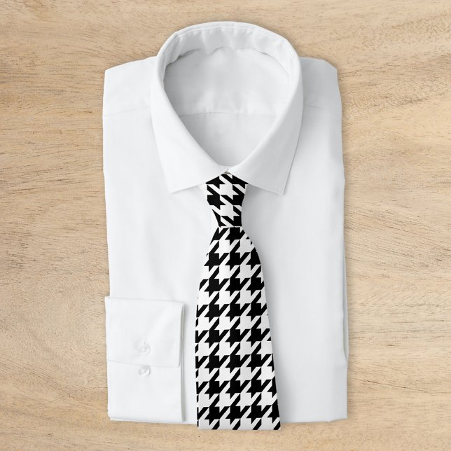 Gravata Houndstooth Clássico Negro e Branco (Criador carregado)
