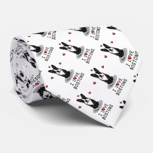 Gravata I Love Bostons - Boston Terriers (preto e branco)