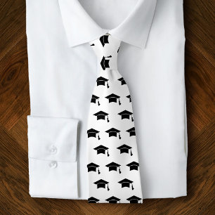 Gravata Ícone de Graduação Branco com Padrão de Gorro Pret