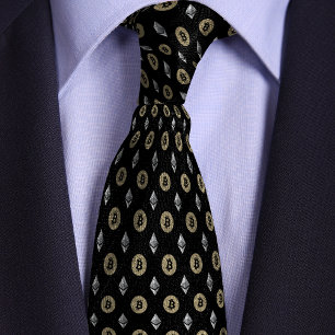 Gravata Ícones de Cripto do Ethério de Bitmoney Preto
