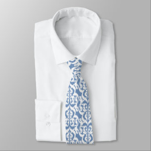 Gravata Ikat Moorish Damask - azul-céu e branco